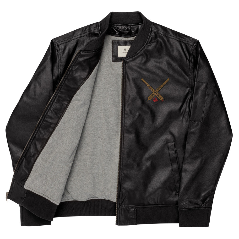 Slow Thy Roll Leather Bomber Jacket